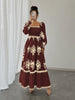 Women's All Over Print Shirred Bishop Sleeve A Line Dress, Long Sleeve Dress for Fall & Winter