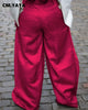 Women detachable pocket Zipper Fly Loose Wide Leg Pants Cargo Streetwear Safari Style Trousers