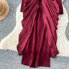 Long Dress Women Sexy Dresses Mock Neck Vestidos Y2k Streetwear Full Sleeve Tight Waist Elegant Splice Party Night Work