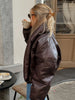 Warm V-Neck Thick Leather Short Jacket Woman Long Sleeves Loose Versatile Coats Casual Street Women's Autumn Winter Jackets