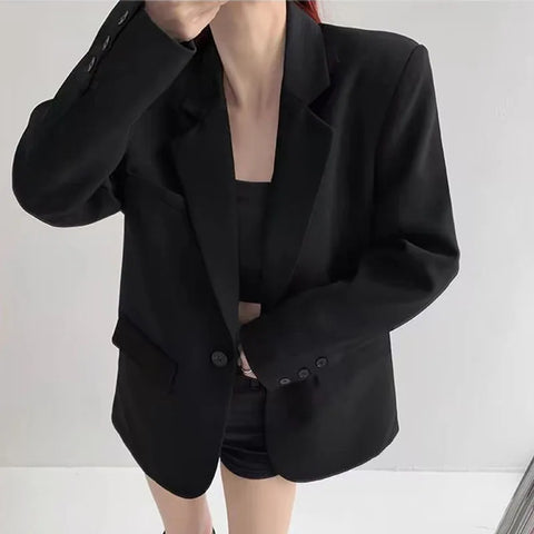 Black Blazer for Women Korean Sping Loose Office Wear Lady Casual Blazers Long Sleeve Single Button Outerwears