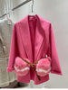 Women Winter Cashmere Wool Woolen Jacket Real Natural Fox Fur Pocket Coat Ladies Outwear Jacket