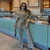 Solid Lace Up Faux Fur Sleeve Jacket Woman Elegant Mid-length V-neck Woolen Blend Coat Autumn Casual Scarf Outwear
