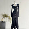 Brand Knitted Maxi Dress Elegant Turn-down Collar Embroidery Long Sleeve Shirt Dress Lady Sweater Vestidos