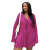 Long Sleeve Women V-neck Pleated Dress Casual Streetwear Plus Size Mini Dresses Autumn Slim Party Casual