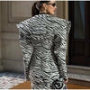 Zebra Print Women's Two Piece Suit Big Lapel Neck Jacket Hip Package Belted Waist Half Skirt Autumn Commute Outfits