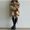 Retro Drew-string Jackets Women's Loose Full Sleeves Buttons Zipper Pockets Lapel Coats Ladies Autumn Solid Outwear