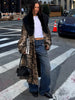 Winter Women Oversized Tiger Print Long Faux Fur Coat Big Black Fur Collar Open Front Street Style Thick Warm Jacket