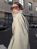 Stand Collar Drawstring Waist Trench Jacket Female Commute Long Sleeves Casual Women's Mid-Length Trench Coat
