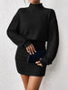 Women's Autumn Winter High Neck Knitted Sweater Dress Female Casual Solid Loose Long Sleeve Warm Mid Length Dresses