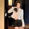 White Cropped Jackets for Women Korean Ruffles Double-Breasted Coat Ladies Elegant Chic Short Tweed Cardigans