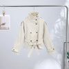 Women's Coats Jacket Double Breasted Belted Cropped Trench Coat Stand Collar Long Sleeve Casual Outerwear For Ladies