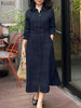 Autumn Elegant Lapel Neck Long Sleeve Shirt Dress Women Dresses Stylish Solid OL Work Dresses Buttons Midi Up Robe