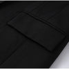 V-Neck Longline Tailored Double-Breasted Blazer Coat Black Peak Lapel Welt Pockets Autumn Elegant Office Women Outerwear