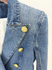 Designer Runway Blazer Women's Slim Fitting Double Breasted Lion Buttons Denim Jacket Mini Skirt