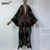 Africa classic camouflage colour print Winter Hooded cardigan dress Female abaya winter outfits for women long down coat