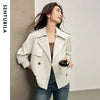 Women Cropped Trench Coat Spring Fall Double-Breasted Outerwear Adjustable Sleeve Tab Short Jacket W53FB2569