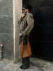 Loose Spliced Lace Up Trenchs for Women Stand Neck Long Sleeves Patchwork Double Breasted Trench Female