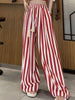 Korean Casual Striped Wide Leg Pants Women High Waist Elegant Straight Trousers Vintage Lace Up Female Spring Loose Pants