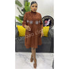 Autumn and Winter Africa Women's Clothing Solid Color Splicing Dress Pleated Loose Women's Cardigan Dresses
