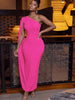 Elegant One Shoulder Yellow Maxi Dress for Women Sexy Bodycon Evening Party Gown with Cape Wedding Guest Prom