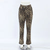 Vintage Leopard Print Denim Jean Women Y2K Casual High Waist Straight Pencil Long Pants Harajuku Streetwear Chic Female Trousers