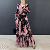 Abstract Print Ruched Womens' Pleated Dress Ruffle Sleeve Pleated Chiffon Long Dresses Party Outfit 2DB7460