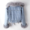 Winter Denim Jacket With Women's Fleece Warm Cowboy Coat Detachable Imitation Fox Rabbit Fur Inner liner Short Denim Jacket