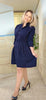 Spring Fall Mori Girl Women Loose Dress Stand Collar Polka Dot Navy Blue Mini Dress Cotton Long Sleeve Short Cute Flannel Dress