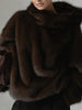 Women's Faux Fur Coats Hooded Patchwork Zipper Cropped Jackets Street Female Lantern Long Sleeves Loose Autumn Winter Outerwears