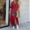 Spring And Autumn Women's Plaid Printed Polo Neck Shirt Dress Elegant Denim Long Sleeve Button Pocket Loose Long Dreess