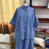 Loose Plaid Shirt Pants Two-piece Set Three Quarter Sleeve Oversize Blouses Wide Leg Pants Suit Women Casual Sets