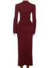 Sexy Maxi Dress Women Shoulder Padded Zip Wrapped Bandage Long Sleeve Slit Elegant Solid Office Simple Skinny Bodycon