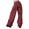 European and American Style Retro Flower Printing Wide-leg Jeans Women's Trousers Ruffle Edge Design Ripped Low-rise