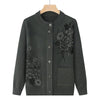 Korean Women's Clothes Knit Woolen Printed Cardigan Coat Middle Aged Mother Knitwear Tops Vintage Grandma Sweater Jacket