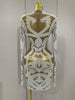 Elegant Evening Gown AB Rhinestones Pearls Long Sleeves Mesh Dress Women Cocktail Party Wedding Costume