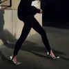 Women Casual Y2K Elastic High Waist Slim Fit Long Trousers Ribbed Knitwear Tight Step on Foot Leggings Sporty Pants