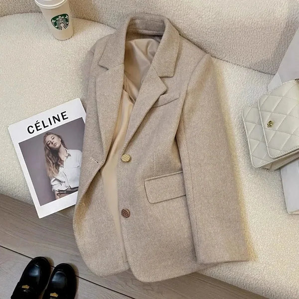 Women's Blazer Jacket Spring Autumn Korean Version Loose Ladies Small Suit Coat Design Sense Lady Outerwear