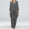 Women's Elegant Pant Sets Formal Office Ladies Oversized Chiffon Lace Suits Straight Pant Cardigan Tops 3 Pieces Sets Woman