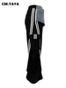 Women Denim Patchwork Pocket Side Wide Leg Loose Jogger Pants Active Jean Splicing Sweatpants Trousers