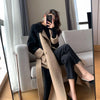 Women Autumn Winter Double-faced Polyester Blends Long Style Elegant Patchwork Woolen Overcoat High Street Slim Sashes Outerwear