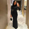 Autumn Solid Long Sleeve Draped Sexy Bodycon Maxi Prom Dress Women Y2K Outfits Evening Party Festival Club