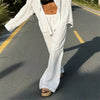 Casual Oversized White Solid Wide Leg Pants Women Elastic High Waist Pocket Baggy Sweatpant Office Lady Commute Trousers