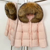 Real Fox Fur Down Coat Female Autumn Winter Warm Hooded Real Fur Duck Down Jacket Long Sleeves Outerwear Women Puffer Jacket