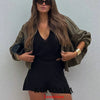 Casual Chic Green Bomber Jackets Women Long Sleeve Zipper Loose Coats Autumn Winter Streetwear Outwears