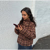 Vintage Stand Collar Plaid Coat Women's Single Breasted Long Sleeve Pocket Classic Jacket Autumn Lady Chic Streetwear