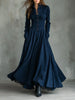 Faux Suede Lace-Trim Patchwork Shirt Dress for Women's Pockets Single Breasted Turn Down Collar Long Sleeve Pleated Long Dress