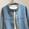 Retro Lady Stand-up Collar Jeans Top Outwear Femme Leisure Short Denim Coat Spring Autumn Women Long Sleeves Cowboy Jacket