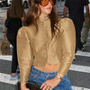 Stand-Collar Satin Frog-Button Jacket Cream Tailored Long-Sleeve Silky Spring Elegant Retro Women Outerwear Blazer