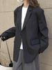 Design Slanted Placket and Back Slit Coats, Loose Fitting Suit, Slimming Jacket for Women